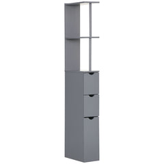 54" Tall Bathroom Storage Cabinet, Freestanding Linen Tower with 2-Tier Shelf and Drawers, Narrow Side Floor Organizer, Grey