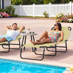 Folding Chaise Lounge Pool Chairs, Outdoor Sun Tanning Chairs with 5-Level Reclining Back, Steel Frame for Beach, Yard, Patio, Beige