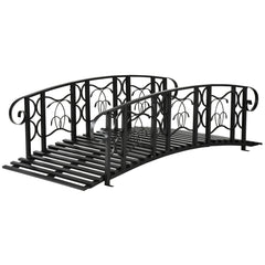 6' Metal Arch Backyard Garden Bridge with 660 lbs. Weight Capacity, Safety Siderails, Vine Motifs, Easy Assembly for Backyard Creek, Stream, Pond, Black