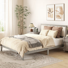 Queen Bed Frame with Headboard Queen Platform Bed Frame with Wooden Slats No Box Spring Needed Easy Assembly Gray