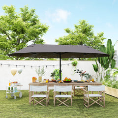 Extra Large 15 ft Patio Umbrella, Double-Sided Large Outdoor Umbrella with Crank Handle and Air Vents for Backyard, Deck, Pool, Market, Gray