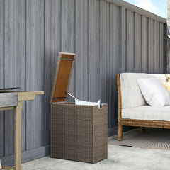 17-Gallon Small Deck Box, Wicker Outdoor Storage Box with Acacia Wood Top for Patio Cushions and Garden Tools, Teak