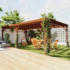 12' x 20' Outdoor Wooden Pergola, Grape Vine Gazebo with Concrete Anchors for Garden, Patio, Backyard, Deck, Brown