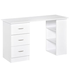 47" Modern Home Office Computer Desk Bookcase Combo Writing Table Workstation with 3 Drawer and Storage Shelf - White