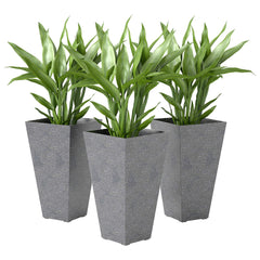 28" Tall Planters, Set of 3 Plastic Flower Pots with Marble Finish and Drainage Holes, Stackable Taper Planters, Gray