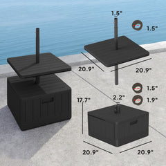 Patio Umbrella Base with Table Tray, Heavy Duty Weighted Umbrella Stand，Wheels Handles, 176lbs，Stand Filling, Black