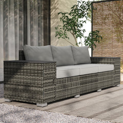3 Seater Wicker Outdoor Couch Patio Sofa with Storage, Thickened Cushions and Wide Armrests for Porch Yard, Gray