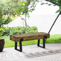 Garden Bench with Metal Legs, Rustic Wood Effect Concrete Entryway Bench, End of Bed Bench, Indoor Outdoor Use for Patio, Park, Porch and Lawn, Natural and Black