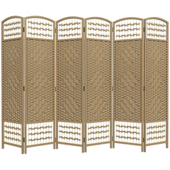6 Panel Folding Room Divider Portable Privacy Screen Wave Fiber Room Partition for Home Office Natural