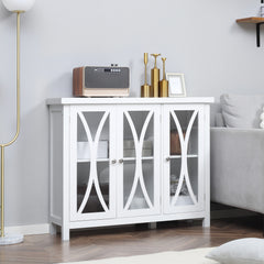 Sideboard, Buffet Cabinet with 3 Tempered Glass Doors, Arc Pattern and Adjustable Storage Shelf, Credenza, White