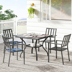 37" Square Outdoor Dining Table for 4, Patio Table with Umbrella Hole, Shelf, Faux Wood Top for Garden, Backyard, Gray