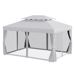10' x 13' Patio Gazebo, Aluminum Frame Double Roof Outdoor Gazebo Canopy Shelter with Netting & Curtains, Light Gray