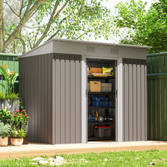7' x 4' Metal Garden Shed, Backyard Tool Storage Shed with Dual Locking Doors, 2 Air Vents and Steel Frame, Light Gray