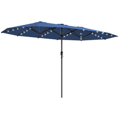 Garden Parasol, Double-Sided Sun Umbrella with LED Solar Lights, Patio Parasol for Outdoor, Blue