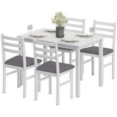 5-Piece Small Kitchen Table Set for 4, Farmhouse Dining Table Set with Upholstered Chairs and Rubber Wood Legs, White