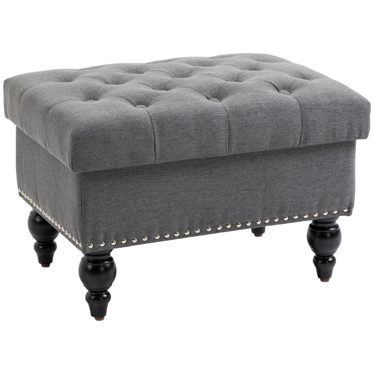 Ottoman with Storage for Living Room, 25" Storage Ottoman with Removable Lid, Button-Tufted Fabric Bench for Footrest and Seat with Wood Legs, Gray