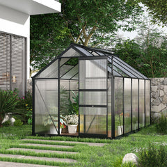 Polycarbonate Greenhouse, Heavy Duty Outdoor Aluminum Walk-in Green House Kit Vent Door, 6.2'x10.3'x6.6' Gray