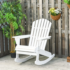 Wooden Adirondack Rocking Chair Outdoor Lounge Chair Fire Pit Seating with Slatted Wooden Design, Fanned Back, White