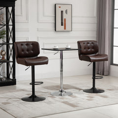 Bar Height Bar Stools Set of 2 with Adjustable Seat, Adjustable Swivel Barstools with Thick Padded Cushion and Metal Footrest for Home Bar, Brown