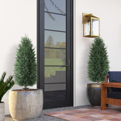 43.3 Inch Set of 2 Artificial Cypress Topiary Tree, Indoor Outdoor UV Resistant Faux Plants with Ground Stake for Garden