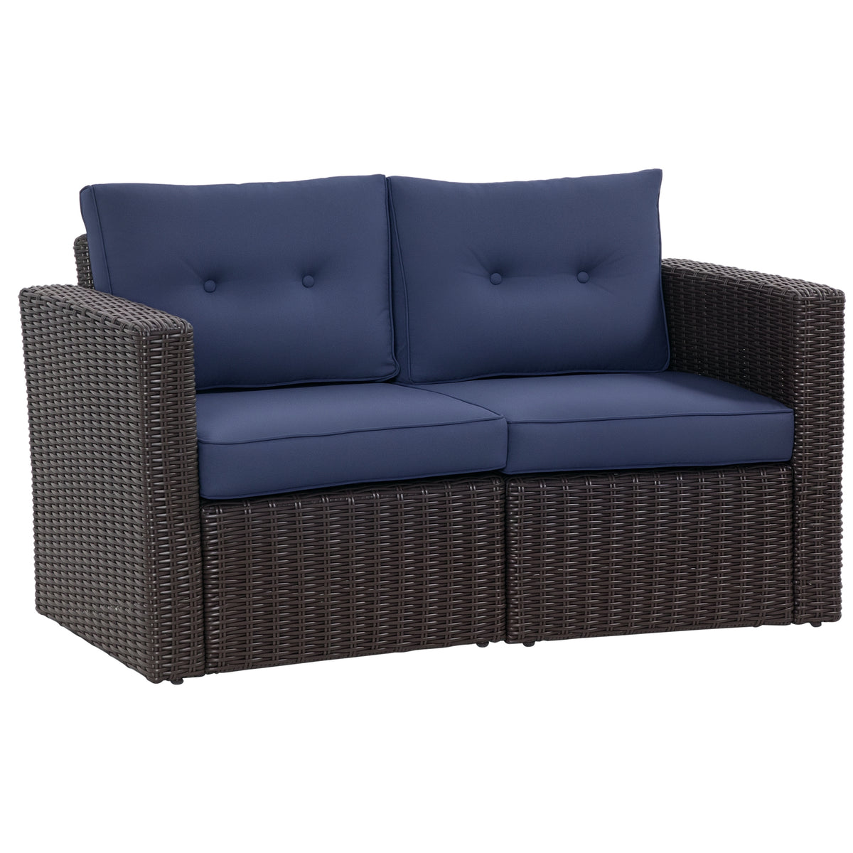 2 Piece Patio Wicker Corner Sofa Set, Outdoor PE Rattan Furniture, with Curved Armrests and Padded Cushions for Balcony, Garden, or Lawn, Dark Blue