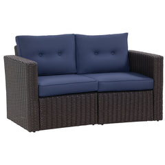 2 Piece Patio Wicker Corner Sofa Set, Outdoor PE Rattan Furniture, with Curved Armrests and Padded Cushions for Balcony, Garden, or Lawn, Dark Blue