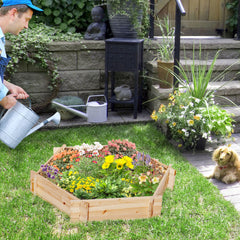 39" x 36" Screwless Raised Garden Bed, Hexagon Planter Box for Outdoor Plants, Vegetables, Flowers, Herbs, Natural Wood