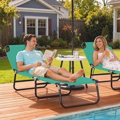 Portable Folding Adjustable Sun Beach Lounger / Camping Cot - Green