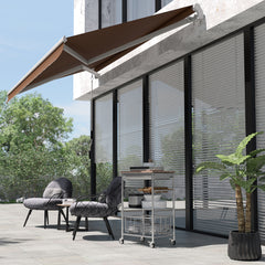 10' x 8' Manual Retractable Sun Shade Patio Awning - Coffee Brown