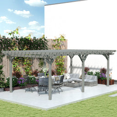 12' x 20' Outdoor Pergola, Wood Gazebo Grape Trellis with Stable Structure for Climbing Plant Support, Gray