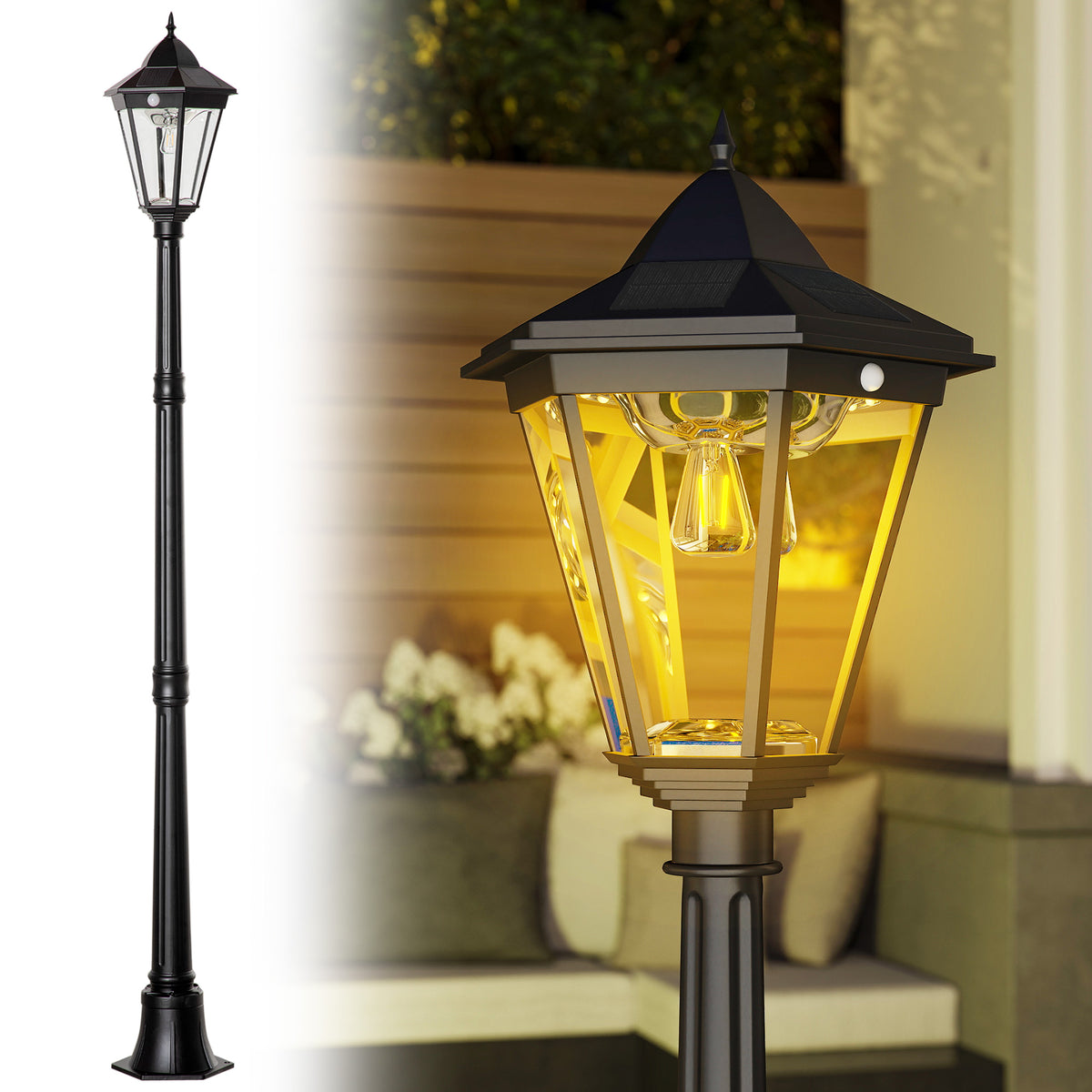 77.25" Solar Lamp Post Light, Outdoor All Weather Protection for Backyard, Black