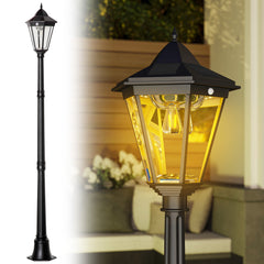77.25" Solar Lamp Post Light, Outdoor All Weather Protection for Backyard, Black