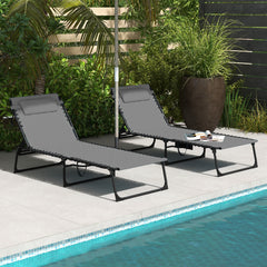 Folding Chaise Lounge Set with Reclining Back, 25.6" x 74" x 14.2", Gray
