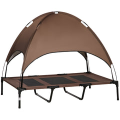 48" x 36" Elevated Portable Dog Cot Cooling Pet Bed with UV Protection Canopy Shade, Coffee
