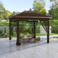 12' x 12' Pop Up Canopy Tent with Netting and Carry Bag, Instant Sun Shelter with 137 sq.ft Shade, Dark Brown