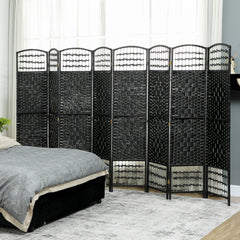 8 Panel Folding Room Divider Portable Privacy Screen Wave Fiber Room Partition for Home Office Black