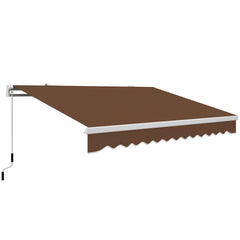 13' x 8' Retractable Awning, Patio Awnings, Sunshade Shelter w/ Manual Crank Handle, UV & Water-Resistant Fabric and Aluminum Frame for Deck, Balcony, Yard, Coffee Brown