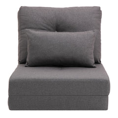 Convertible Flip Chair, Floor Lazy Sofa, Folding Upholstered Couch Bed with Adjustable Backrest, Metal Frame and Pillows for Living Room Bedroom, Dark Grey
