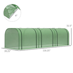 9.7' L x 3' W x 2.5' H Portable Tunneled Greenhouse with 3 Zippered Doors, Water/UV Fighting PE Cover, Green