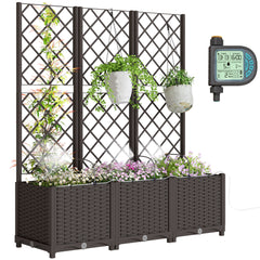 3PCS Plastic Planter Box with Trellis, Self-Watering Raised Garden Bed with Trellis and Automatic Watering Timer Kit