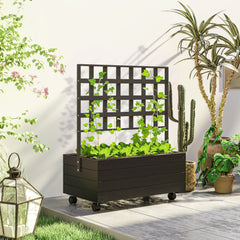 Raised Garden Bed with Trellis and Wheels, Outdoor Planter Wooden Elevated Garden Bed for Garden, Patio, Balcony