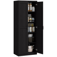 63" 2-Door Kitchen Pantry, Freestanding Cabinet with 2 Adjustable Shelves for Dining Room, Cinnamon Black Wood Grain