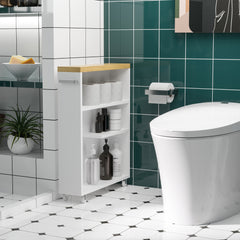 Slim Bathroom Cabinet with Wheels Storage Organizer, White