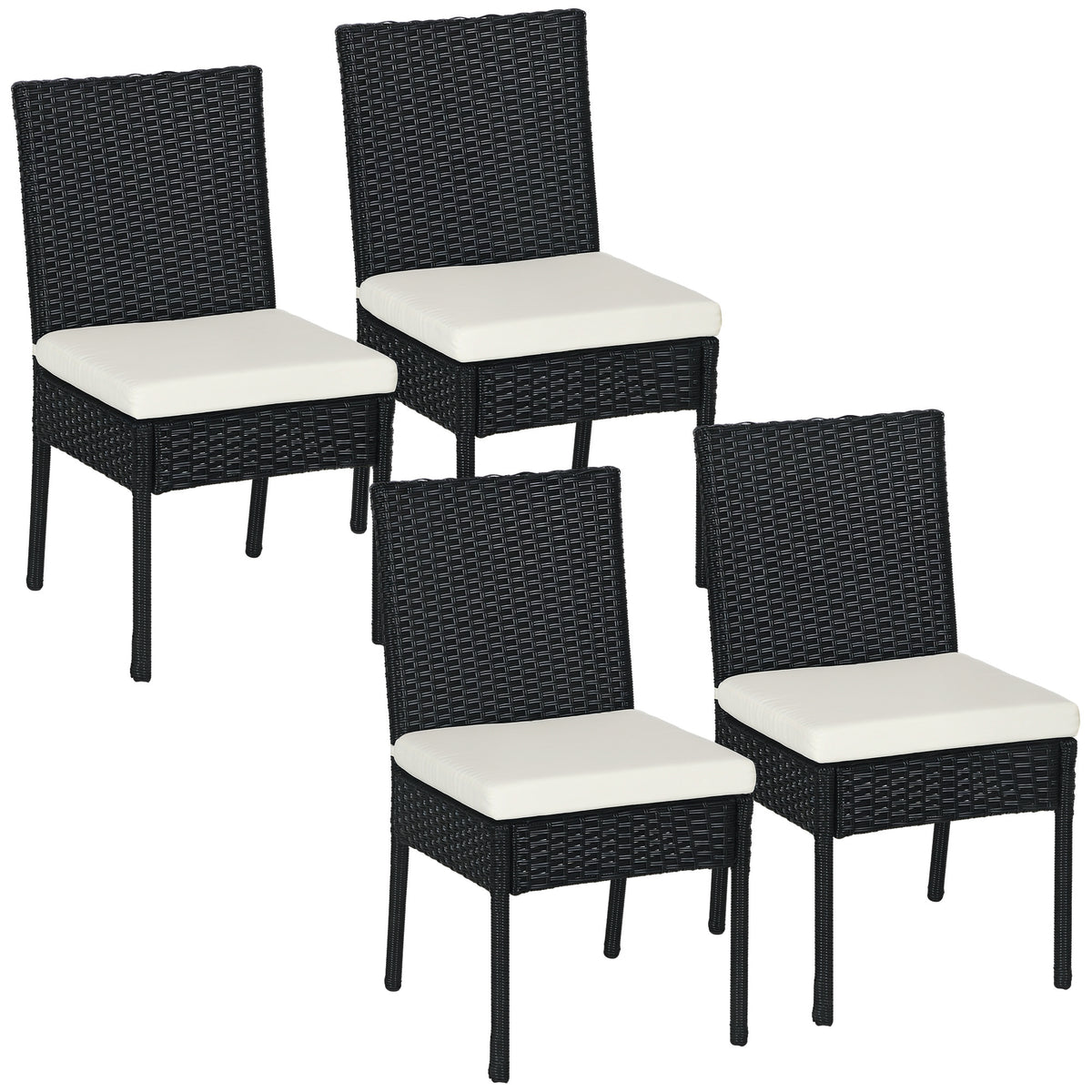 4 PE Rattan Outdoor Dining Chairs with Cushions, Patio Wicker Dining Chairs with Backrest, Black