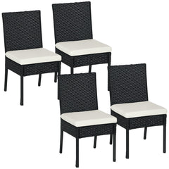 4 PE Rattan Outdoor Dining Chairs with Cushions, Patio Wicker Dining Chairs with Backrest, Black