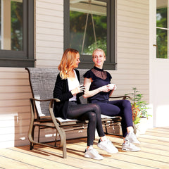 2-Person Outdoor Glider Bench，Patio Glider Loveseat Chair with Powder Coated Steel Frame，2 Seats Porch Rocking Glider for Backyard, Lawn, Garden and Porch, Mixed Gray