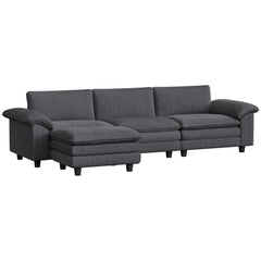 Sectional Sofa, L Shaped Couch with Deep Seat, Movable Ottoman and Pillow-top Armrests, Dark Gray