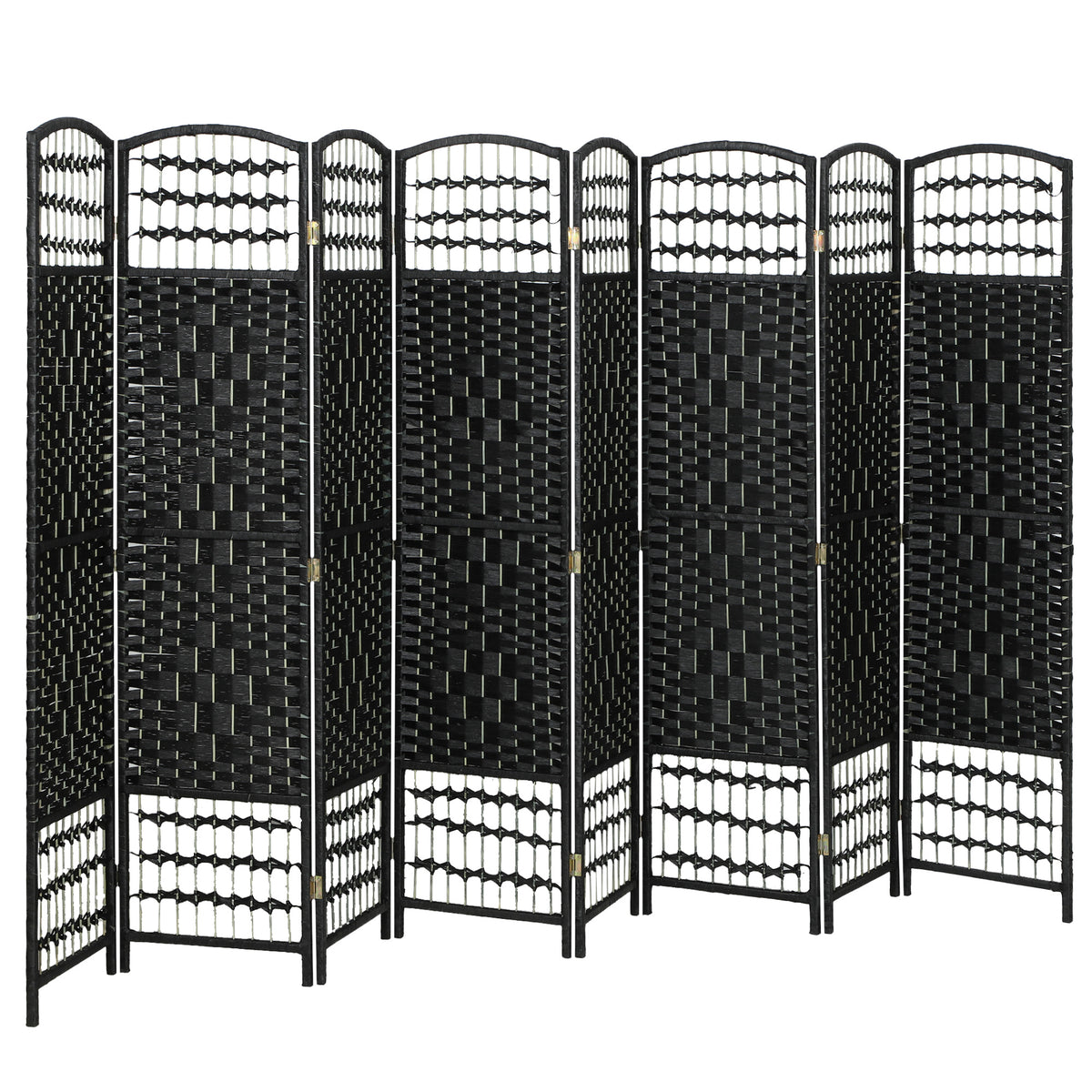 8 Panel Folding Room Divider Portable Privacy Screen Wave Fiber Room Partition for Home Office Black
