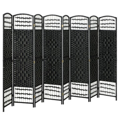 8 Panel Folding Room Divider Portable Privacy Screen Wave Fiber Room Partition for Home Office Black