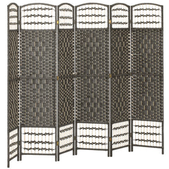 6 Panel Folding Room Divider Portable Privacy Screen Wave Fiber Room Partition for Home Office Dark Gray